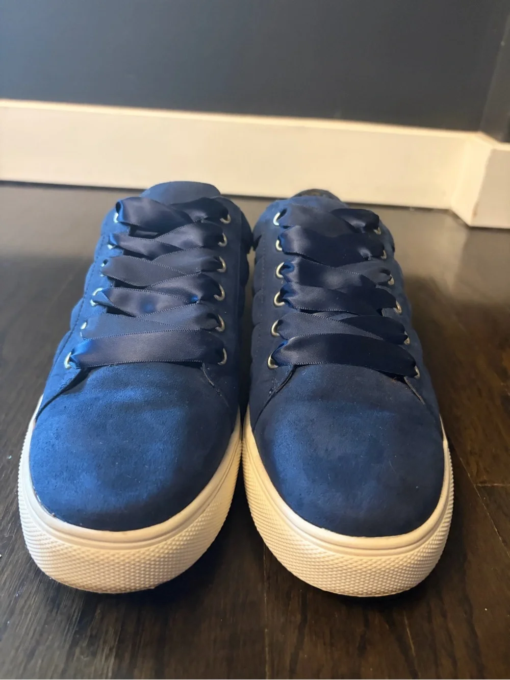 JustFab Navy Suede Platform Lace-Up Sneakers